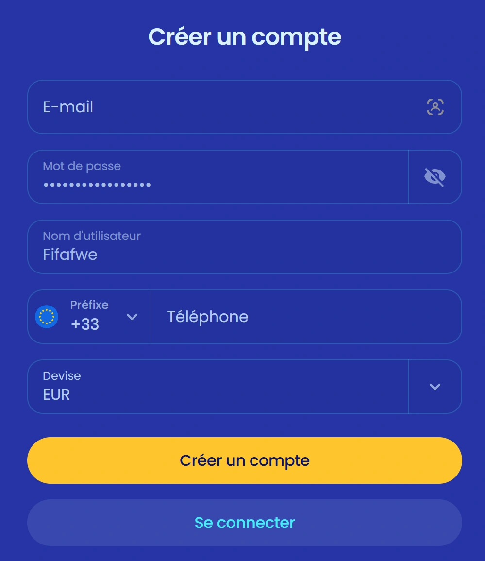 Processus d'inscription chez Casoo